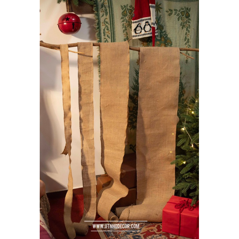 Ruy băng vải bố thô trơn trang trí Noel chiều dài 5 mét