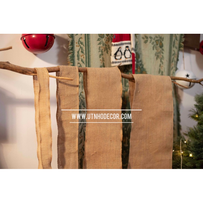 Ruy băng vải bố thô trơn trang trí Noel chiều dài 5 mét