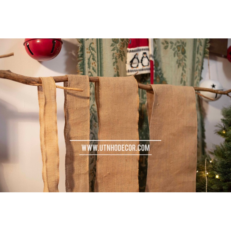 Ruy băng vải bố thô trơn trang trí Noel chiều dài 5 mét