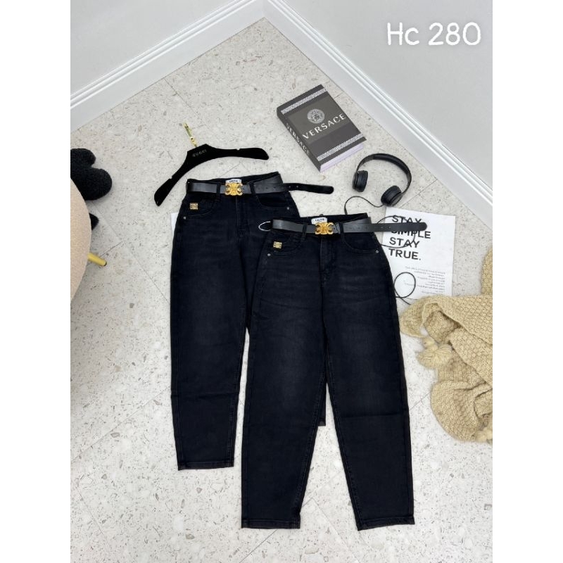 Quần baggy jean nữ dáng lỡ kèm đai quảng châu