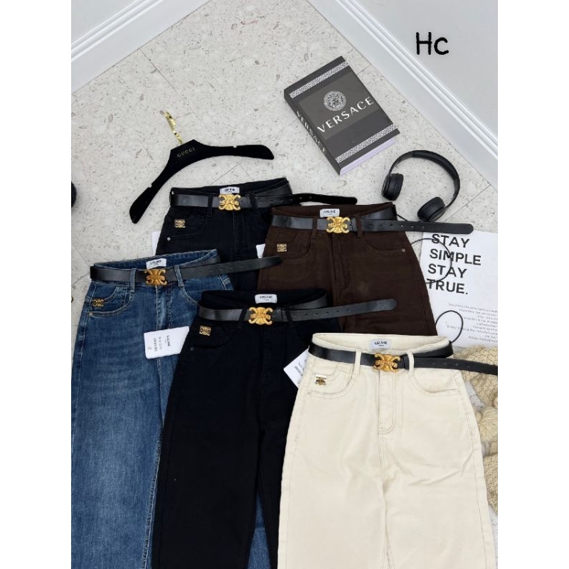 Quần baggy jean nữ dáng lỡ kèm đai quảng châu