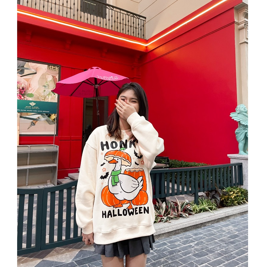 Áo sweater WISEN nỉ bông form rộng oversize unisex mẫu HONKY