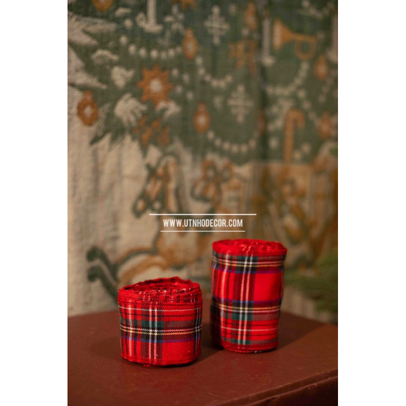 Ruy băng vải đỏ caro trang trí Noel chiều dài 5 Mét