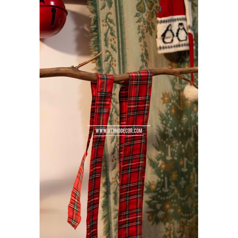 Ruy băng vải đỏ caro trang trí Noel chiều dài 5 Mét