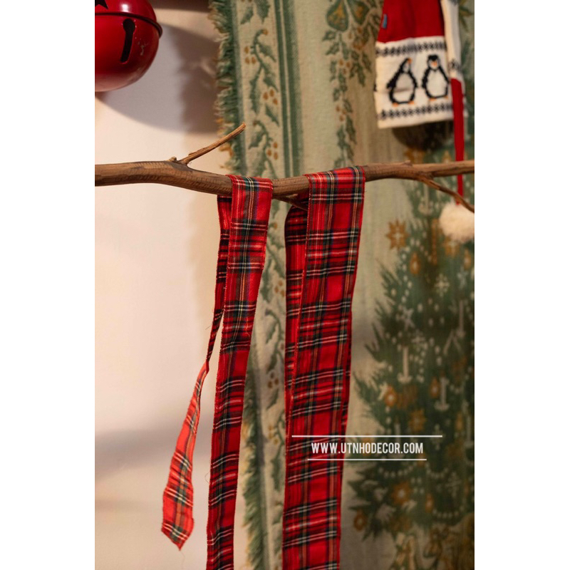 Ruy băng vải đỏ caro trang trí Noel chiều dài 5 Mét