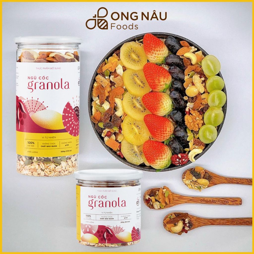 Hạt ngũ cốc Granola ăn kiêng giảm cân eat clean ít đường ăn sáng tiện lợi Ong Nâu Foods