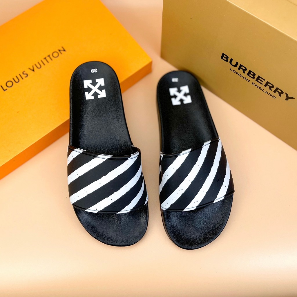 Dép Nam Off white, Dép Quai Ngang Nam Siêu Hót 2023 Đế Đúc Cao Su,Quai Da - Dễ Phối Đồ