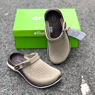 Dép Cross Literide 360 clog màu nâu cà phê, giày sục sandal Crocs quai ngang bít đầu nam nữ đi năng mưa, Hàng loại 1