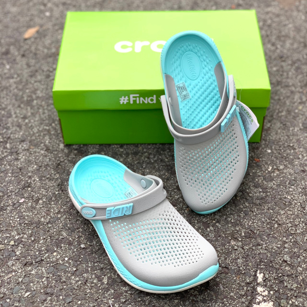 Dép Cross Literide 360 clog màu ghi xanh, giày sục sandal Crocs quai ngang bít đầu nam nữ đi năng mưa, Hàng loại 1