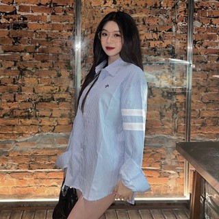 Áo sơ mi dài tay form rộng kẻ sọc đen cực basic hot nhất 2023