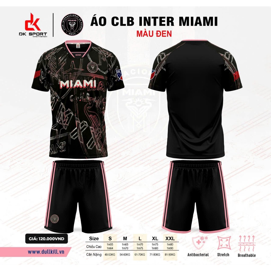 Bộ Quần Áo Đá Banh CLB MIAMI màu Đen 2023-2024