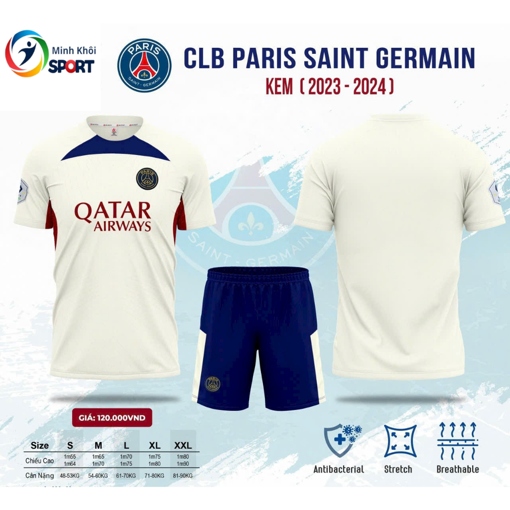 Bộ Quần Áo Đá Banh CLB PARIS SAINT GEMAIN  màu Kem