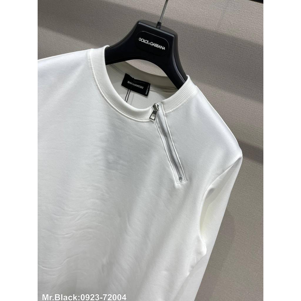 Áo nỉ sweater nam nữ Dsq2 đuôi tôm trơn thêu khoá zip chéo cổ kiểu dáng đơn giản basic