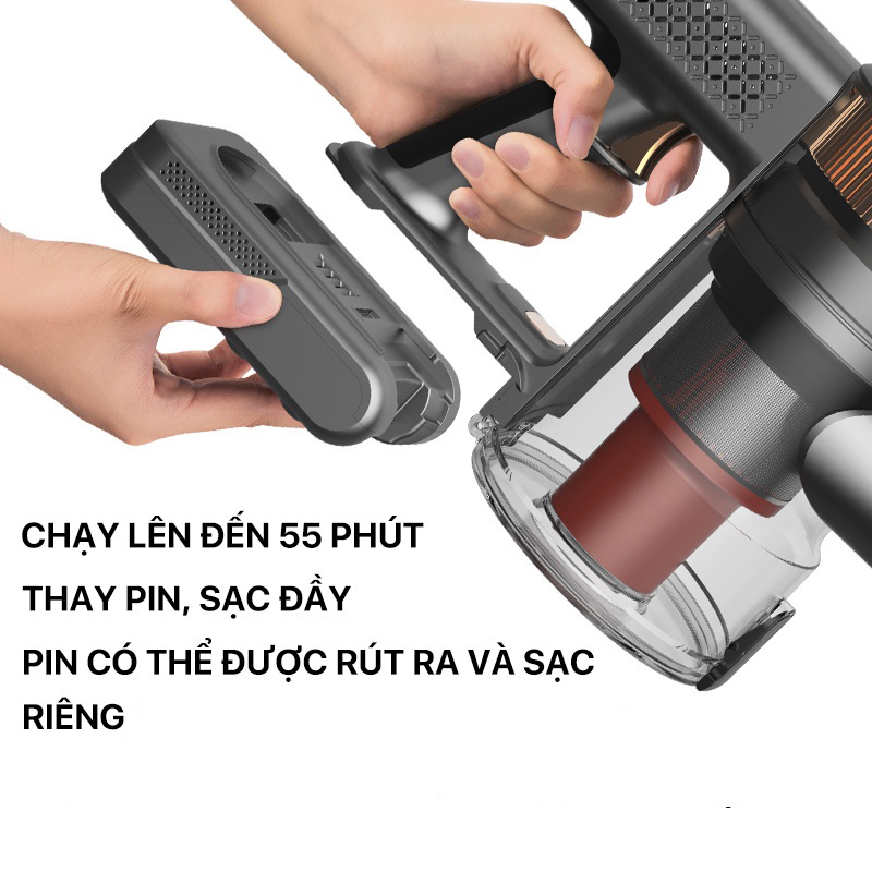 Máy hút bụi không dây Deerma VC80 tích hợp màn hình led thông minh có thể tháo rời pin 3 chế độ hút lực hút 25kpa