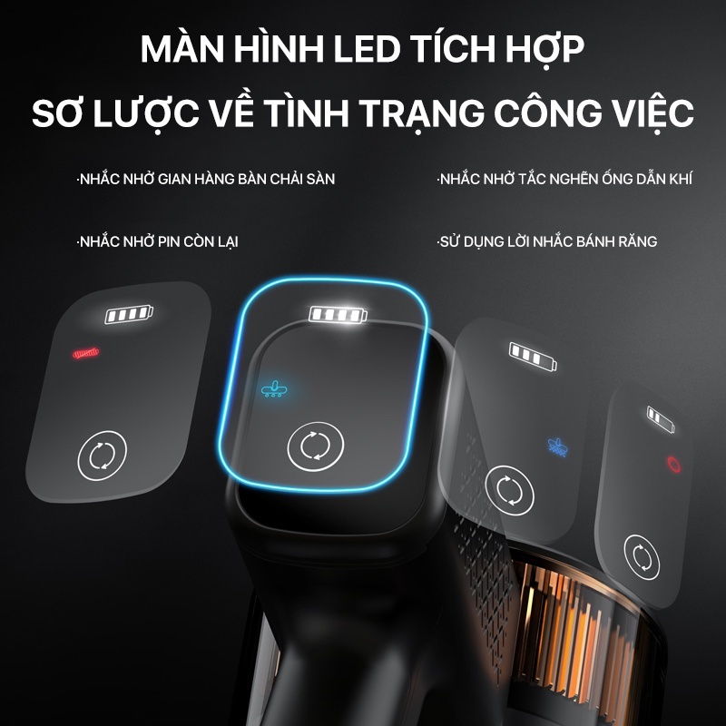 Máy hút bụi không dây Deerma VC80 tích hợp màn hình led thông minh có thể tháo rời pin 3 chế độ hút lực hút 25kpa