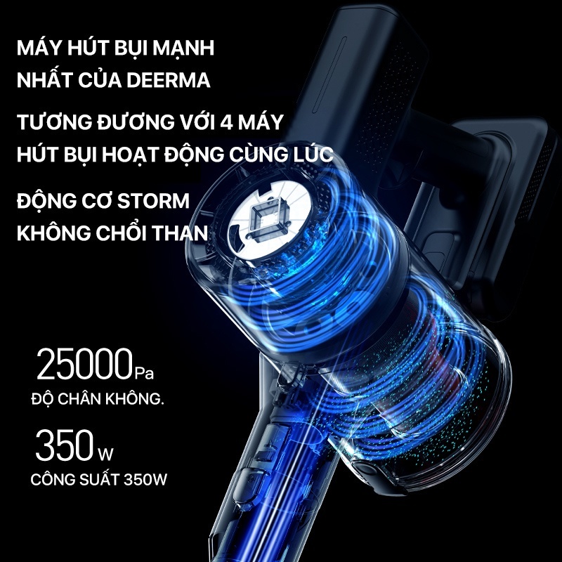 Máy hút bụi không dây Deerma VC80 tích hợp màn hình led thông minh có thể tháo rời pin 3 chế độ hút lực hút 25kpa