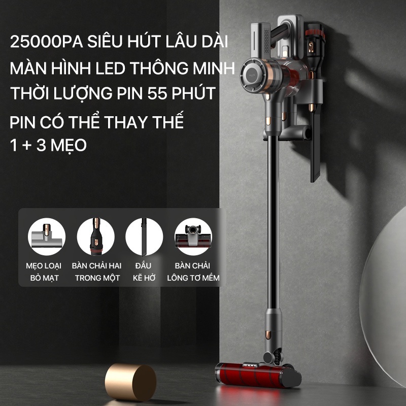 Máy hút bụi không dây Deerma VC80 tích hợp màn hình led thông minh có thể tháo rời pin 3 chế độ hút lực hút 25kpa