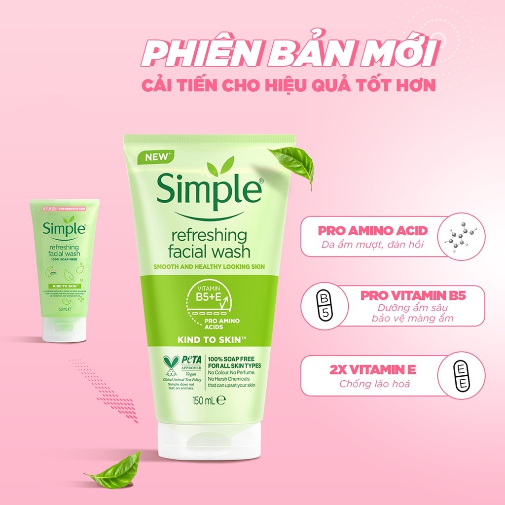 Gel Rửa Mặt Dành Cho Da Nhạy Cảm Simple Kind To Skin Refreshing Facial Wash Gel 150ml