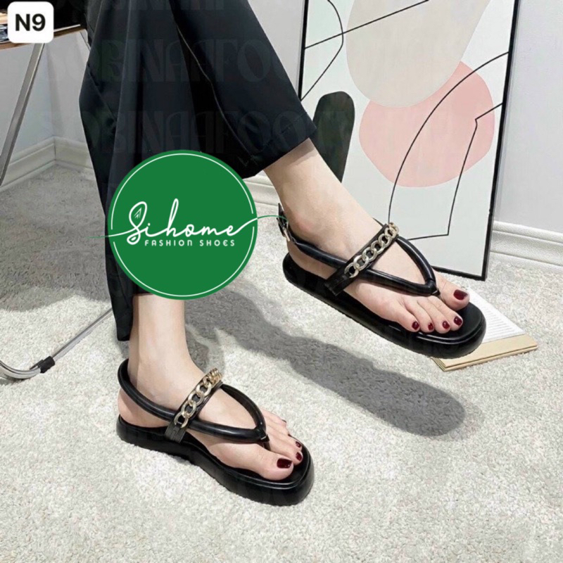 Giày SANDAL NỮ BÁNH MÌ XỎ NGÓN - SANDAL PHỐI XÍCH NỮ ĐẾ BẰNG DÂY MẢNH 3 PHÂN