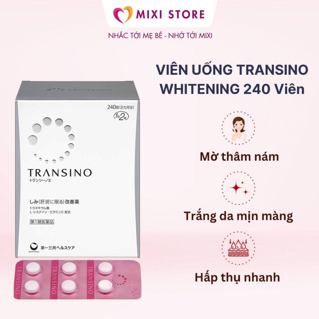 [Date 2026] Viên Uống Transino Trắng Da Mờ Nám Tàn Nhang Whitening Nhật Bản  240 Viên