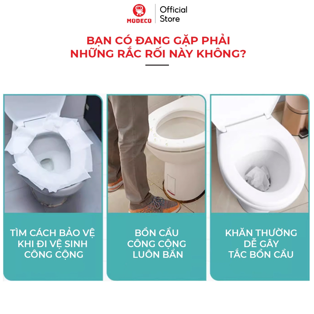 Khăn Lau Vệ Sinh Bồn Cầu Modeco - Khử Trùng, Làm Sạch Nhà Vệ Sinh Công Cộng, Khách Sạn, Khu Du Lịch, Nhỏ Gọn Dùng 1 Lần