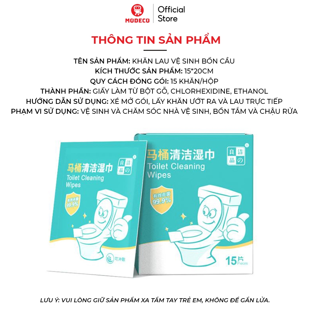 Khăn Lau Vệ Sinh Bồn Cầu Modeco - Khử Trùng, Làm Sạch Nhà Vệ Sinh Công Cộng, Khách Sạn, Khu Du Lịch, Nhỏ Gọn Dùng 1 Lần