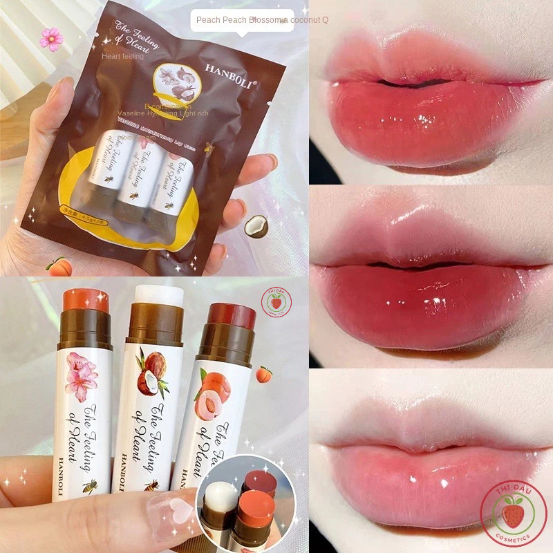 Set 3 Son Dưỡng Môi Hương Trái Cây Dưỡng Ẩm Không Màu Sắc Tươi Sáng THỊ DÂU DM04