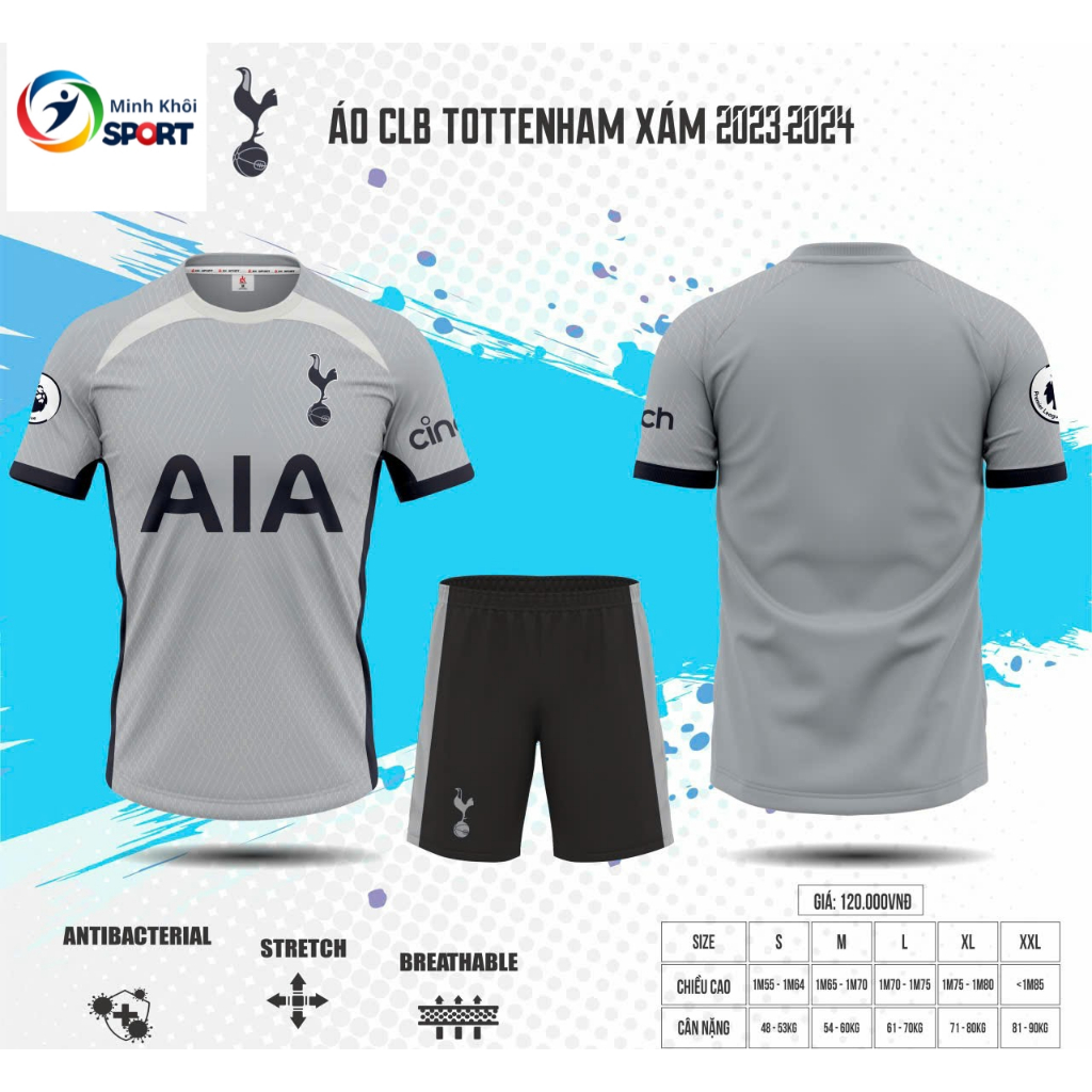 Bộ Quần Áo Đá Banh CLB Tottenham Màu Xám