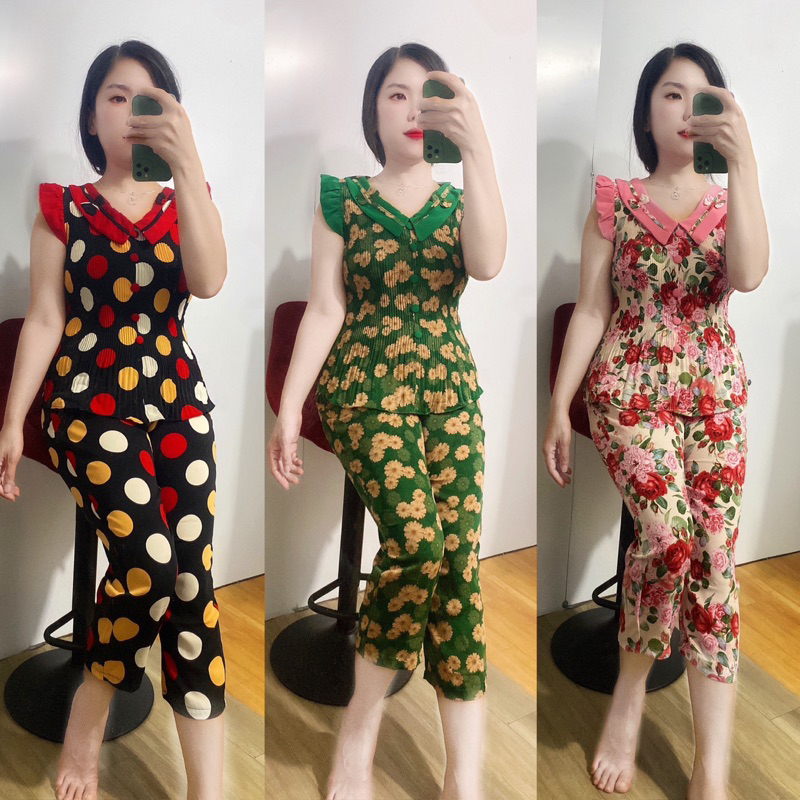 Đồ nữ lửng cánh tiên dập ly mặc hè, đồ lụa lửng mặc nhà cho nữ