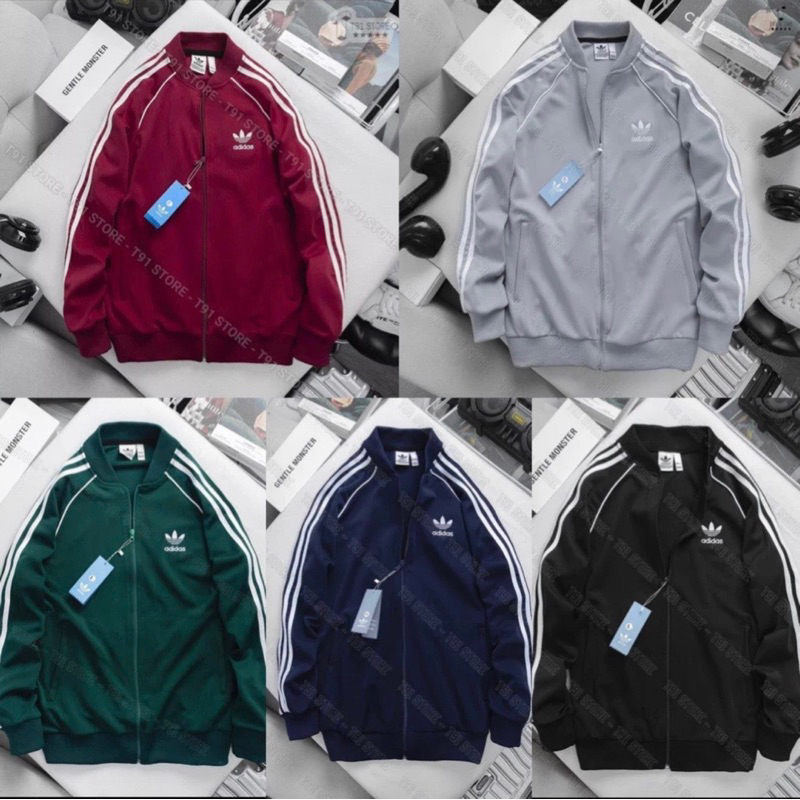 Áo Khoác Bomber Adidas Thể Thao Nam Vải Thun Nỉ Dày Co Giãn, Áo Khoác Thể Thao 3 Sọc Kẻ Trắng Cao Cấp