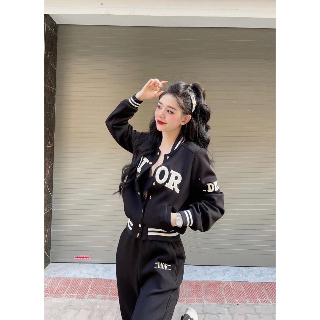 Set Bộ Thun Nữ Thể Thao Phối Form Rộng Đẹp Có Nút Bấm Xịn In Chữ DIOR ải Dày Mặc Co Giãn Hàng Siêu Xinh Hot Trend