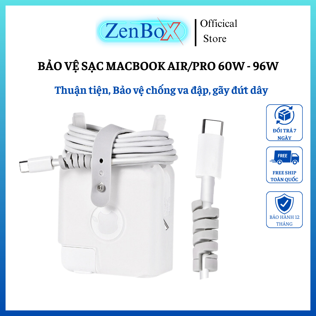 Ốp Bảo vệ sạc macbook, bảo vệ cáp sạc macbook ZenBox, Bọc sạc macbox đa chức năng bảo vệ toàn diện 3 trong 1