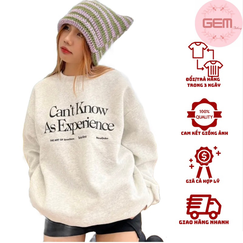 Áo sweater nỉ lót bông CAN’T KNOW form rộng nam nữ unisex tay bồng ( bo chun loại 1) Áo hoodie ulzzang basic Hàn Quốc