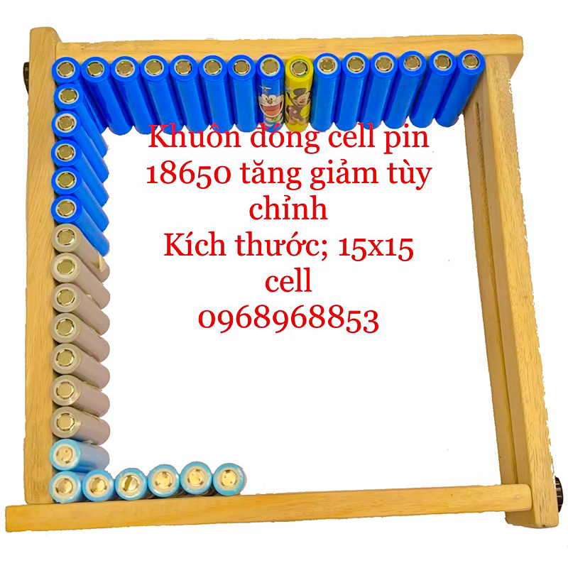 khuôn(khung)đóng cell pin 18650 gỗ ảnh thật 100%,uy tín chất lượng,15x15cell,tăng giảm cell pin tùy chỉnh linh hoạt.