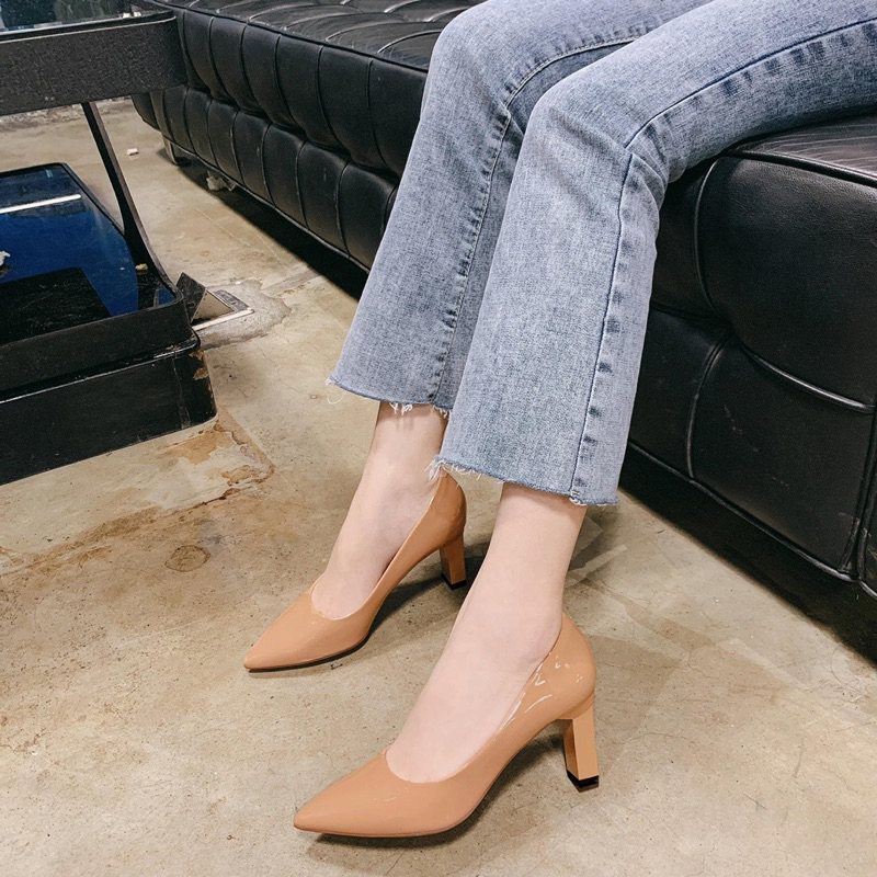 Giày Búp bê cao gót sơn ABS đơn giản, nhẹ nhàng và thanh lịch cao 7P - Giày Bánh Bèo mã Gotson