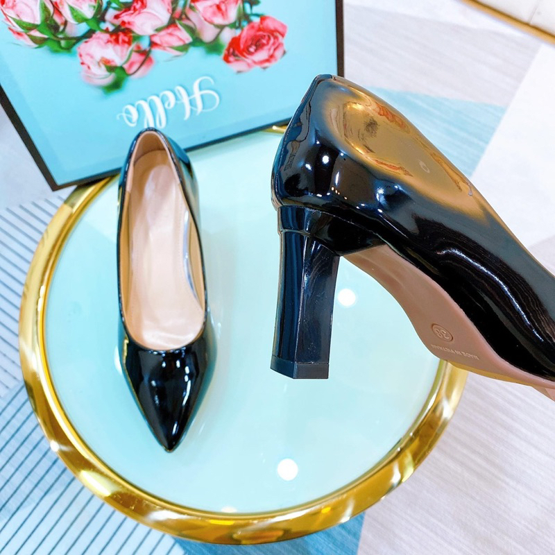 Giày Búp bê cao gót sơn ABS đơn giản, nhẹ nhàng và thanh lịch cao 7P - Giày Bánh Bèo mã Gotson