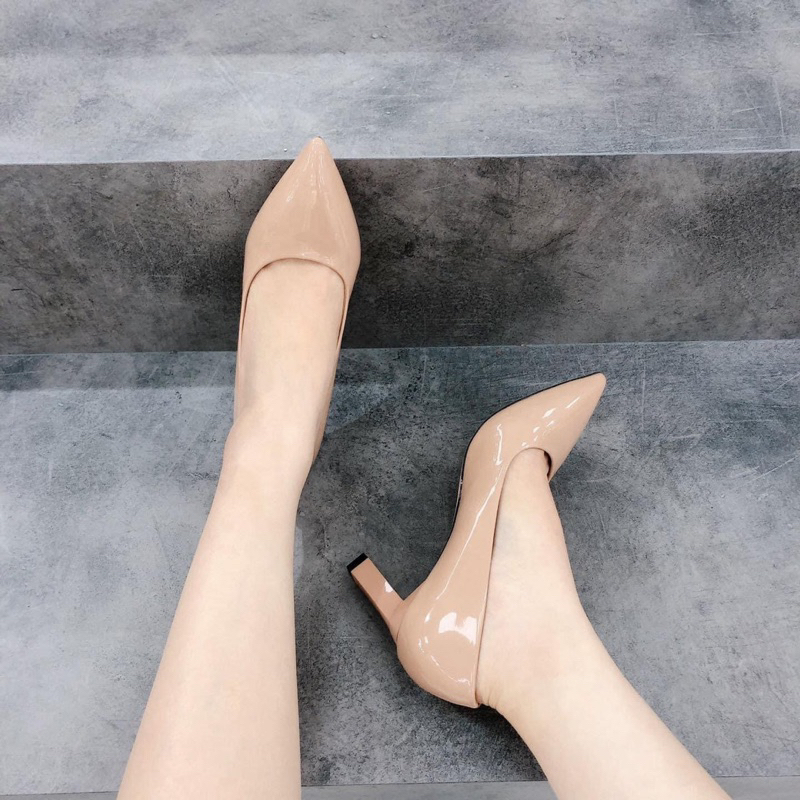 Giày Búp bê cao gót sơn ABS đơn giản, nhẹ nhàng và thanh lịch cao 7P - Giày Bánh Bèo mã Gotson