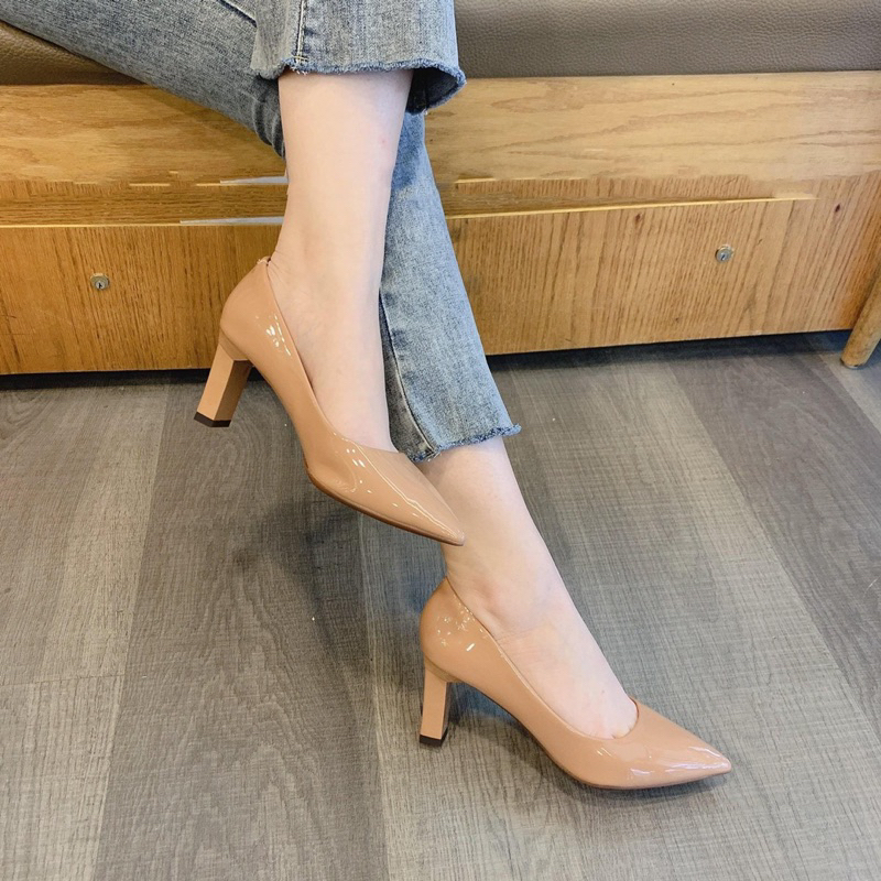 Giày Búp bê cao gót sơn ABS đơn giản, nhẹ nhàng và thanh lịch cao 7P - Giày Bánh Bèo mã Gotson