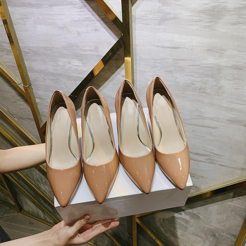 Giày Búp bê cao gót sơn ABS đơn giản, nhẹ nhàng và thanh lịch cao 7P - Giày Bánh Bèo mã Gotson