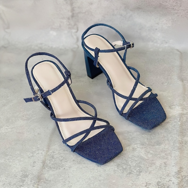Giày cao gót nữ chất jean gót mảnh cao 7p Đơn giản, nhẹ nhàng Giày Bánh Bèo mã sandaljean
