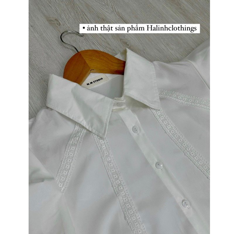 Áo sơ mi cánh tiên ngắn tay có ren chất vải thô lụa