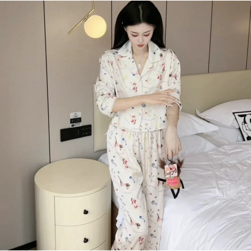 Bộ Lụa Mặc Nhà Đồ Pijama Nữ Tay Dài Chất Lụa Cao Cấp Mát Mềm Mịn ELSA PIJAMA