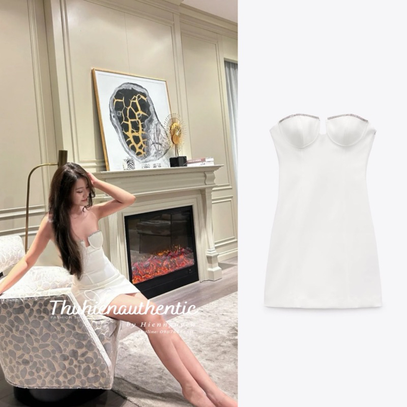 Váy quây dáng ngắn cúp ngực trắng cao cấp đính đá mã code: 7582/707 ZARA chính hãng(kèm ảnh thật)