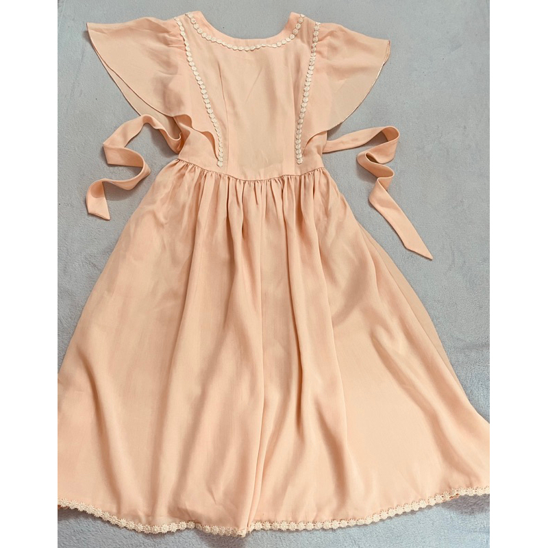 Đầm maxi xoè tay cánh tiên phối viền hoa size L chất đẹp mới 98% - thanh lý pass váy 2hand