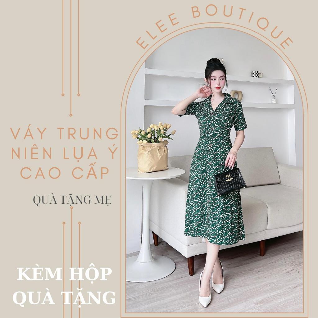 váy lụa dài trung niên tặng mẹ, đầm trung niên hoạ tiết hoa hồng sang trọng mềm mịn mã B10