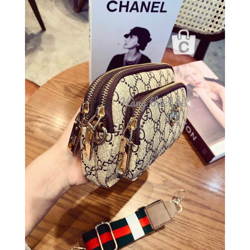 Túi đeo chéo 3 ngăn dây dù bản to hoạ tiết 3 màu