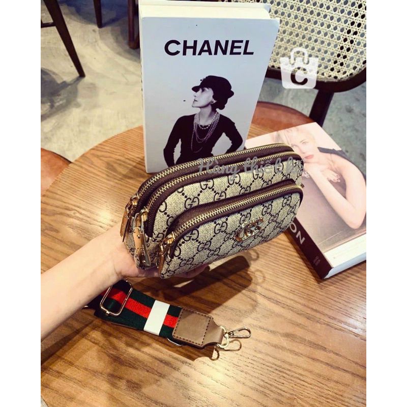 Túi đeo chéo 3 ngăn dây dù bản to hoạ tiết 3 màu