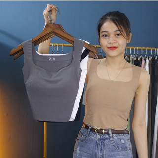 LAS003 Áo Croptop, áo bra Nữ chất liệu Su đúc nhiều Size gân tăm bản to, trẻ trung khỏe mạnh, áo có mút, cổ vuông