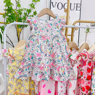 Đầm váy cotton bé gái - váycánh tiên cotton xuất mềm, mát thấm hút mồ hôi bé gái