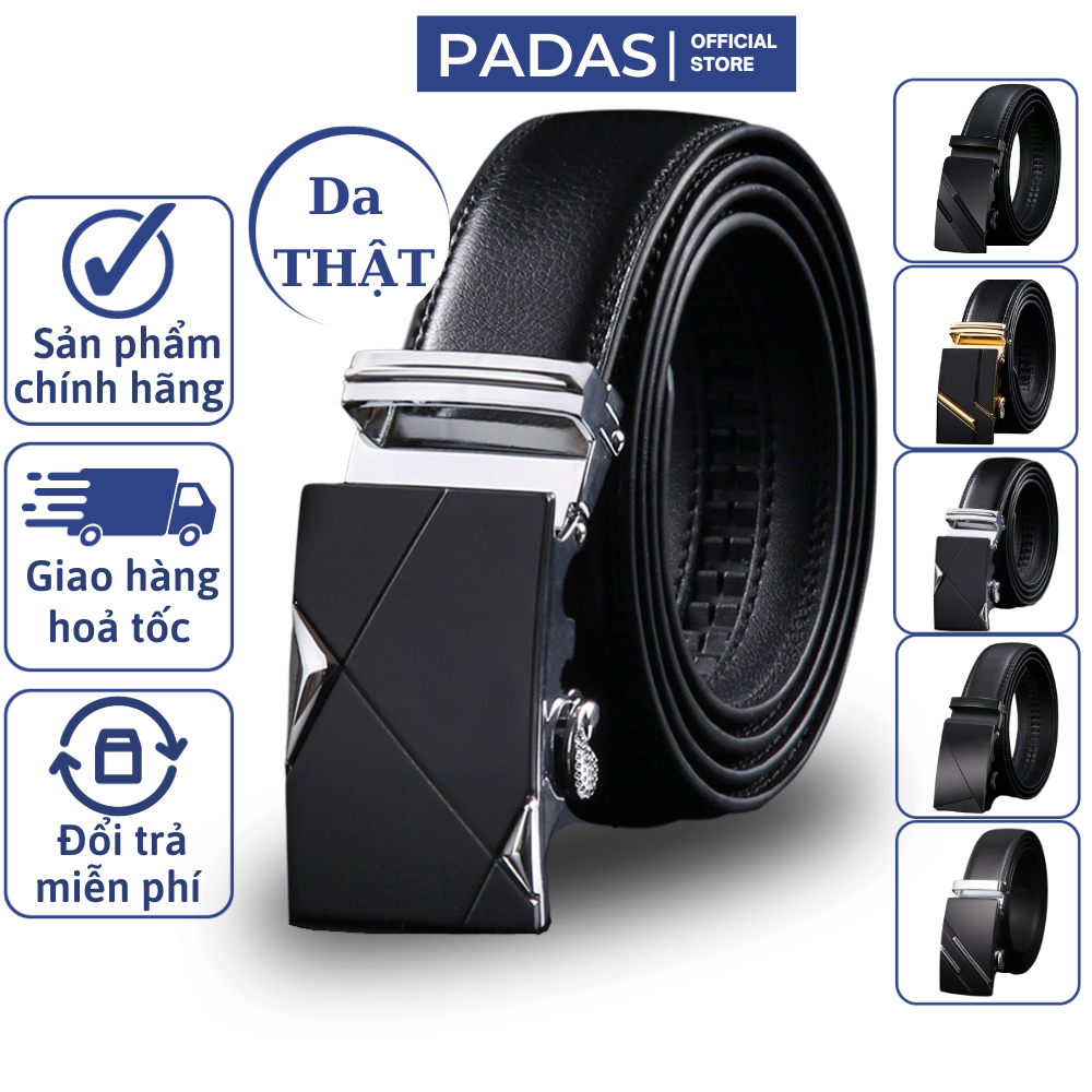 Thắt lưng nam dây nịt nam cao cấp dây lưng da bò 2 lớp mặt khoá tự động, quà tặng nam Padas Fashion TL.102